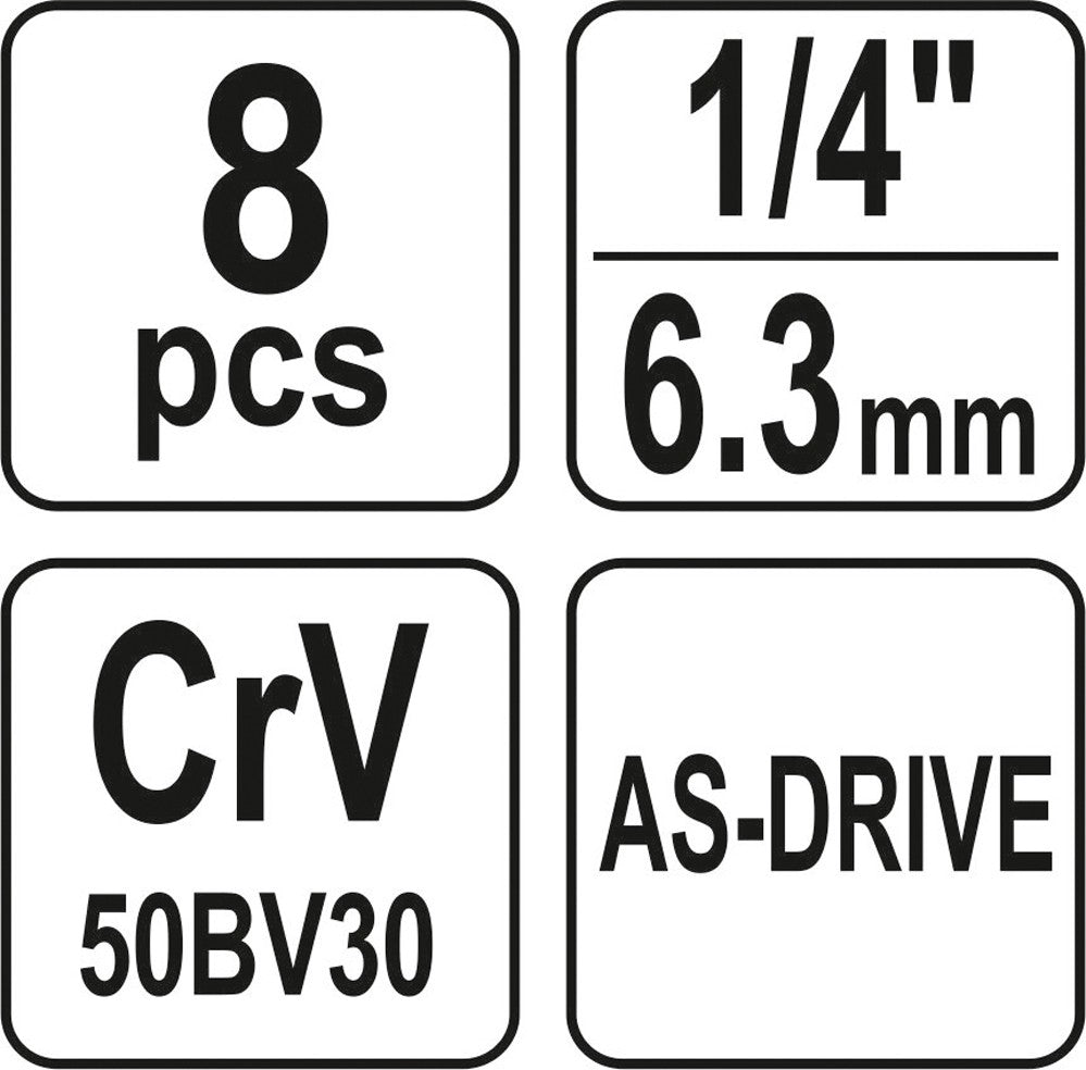 Ilgų galvučių komplektas 1/4" | 8 vnt. (YT-14431)