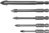 Grąžtų rinkinys stiklui ir keramikai | 6.3 mm (1/4") galu | 4-10 mm | 5 vnt. (21709)