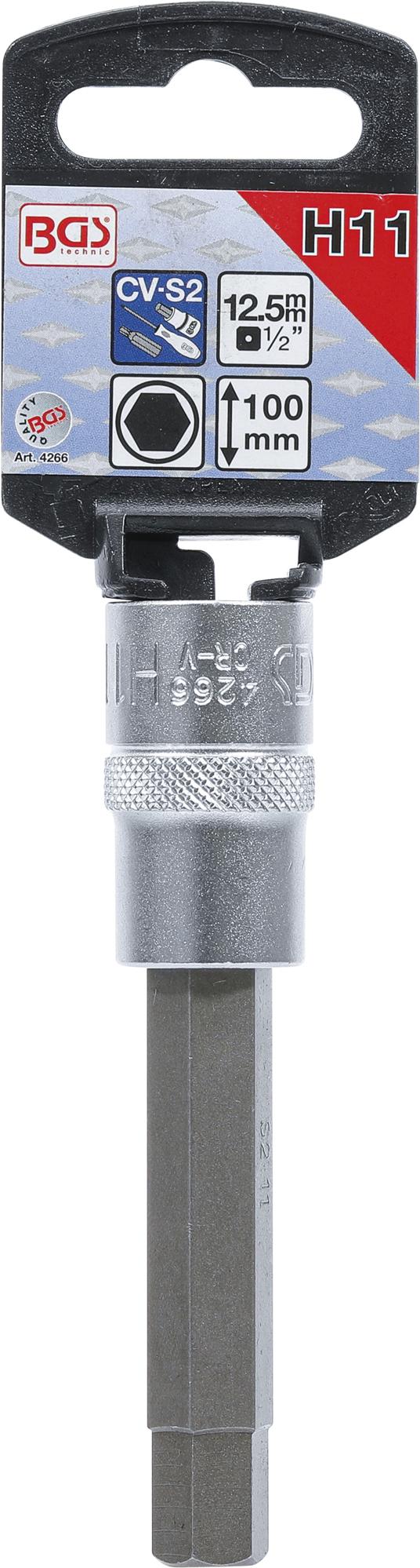Бита, запрессованная в головку | длина 100 mm | 12,5 mm (1/2") | шестигранник 11 mm
