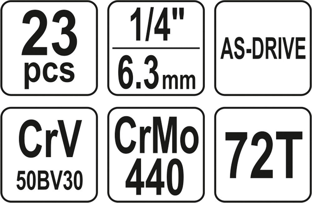 Galvučių su terkšle rinkinys | 6.3 mm (1/4") | 23 vnt. (YT-14451)