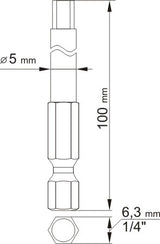 Antgaliai HEX šešiakampiai su skyle 1/4", 2vnt: H3x100mm; H5x100mm (YT-0494)