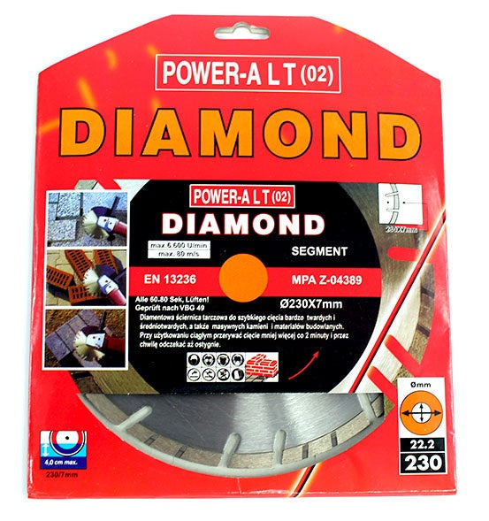 DIAMOND CUTTING DISC 230 MM X1.8X2.6X7.0, SEGMENT/TURBO (PAST0230)