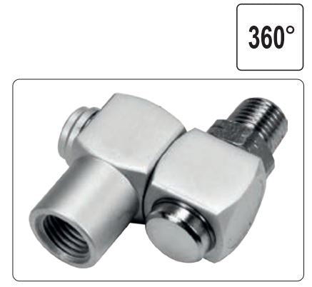 Pneumatinė jungtis šarnyrinė 360° | 6.3 mm (1/4") vidinis / išorinis sriegis (YT-24130)