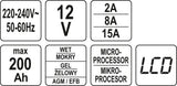 Pakrovėjas 6 V ir 12 V akumuliatorių įkrovimui | 12V/2A/8A/15A (YT-83003)