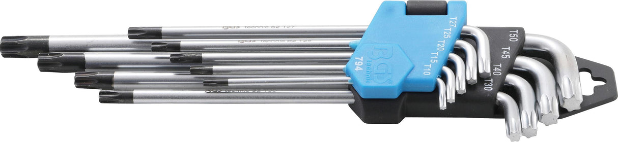 L tipo raktų rinkinys | ilgas tipas | T-Star (Torx) / T-Star su skylutėm (Torx) T10 - T50 | 9 vnt. (794)