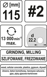 Diskas/freza medžiui 115mm, No2 (YT-59164)