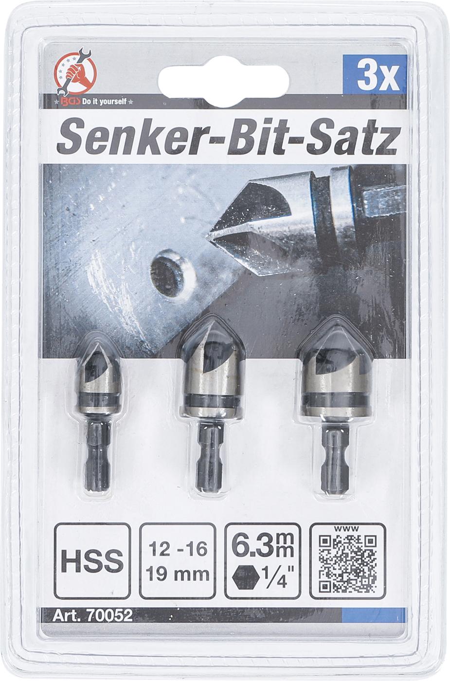 Kūginių grąžtų/frezų rinkinys | HSS | 6.3 mm (1/4") | 12 - 16 - 19 mm | 3 vnt. (70052)