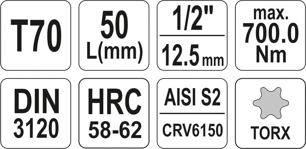 Antgalis įpresuotas į galvutę 1/2", T70 x 55 mm (YT-04319)