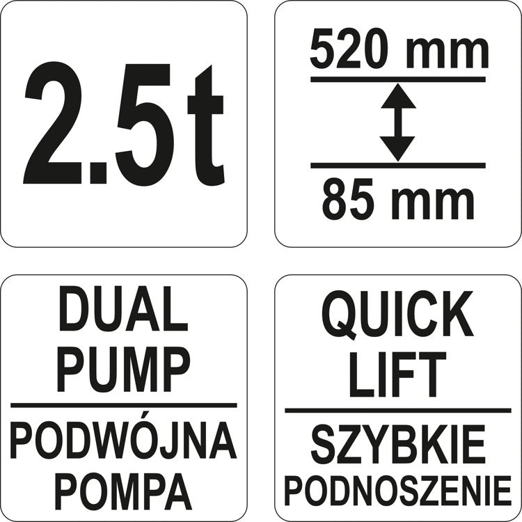 Domkratas ant ratukų | hidraulinis | žemo profilio | 85-520 mm | 2.5 t. (YT-17207)