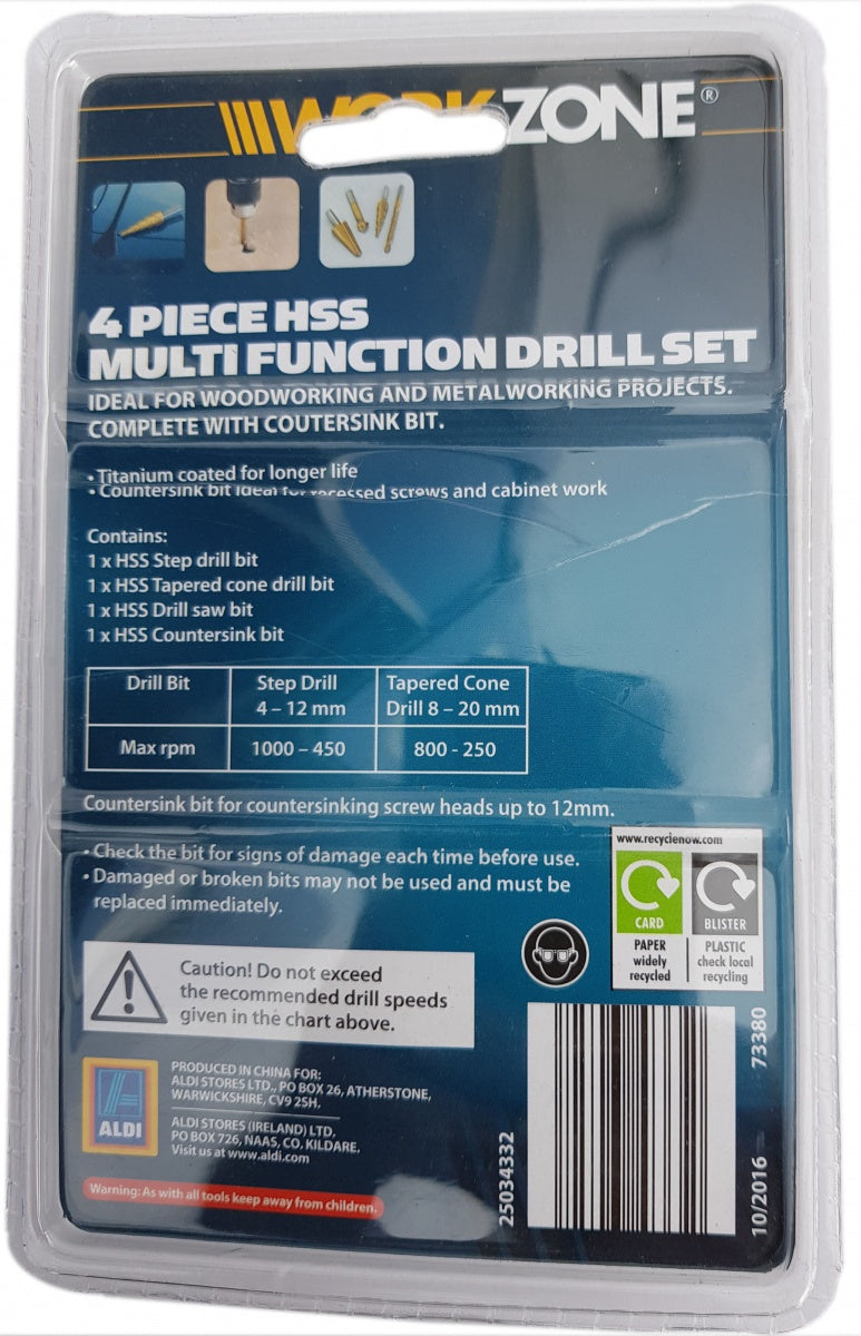 Multi gręžimo komplektas | HSS G | padengti titanu | 4 vnt. (SK1617)