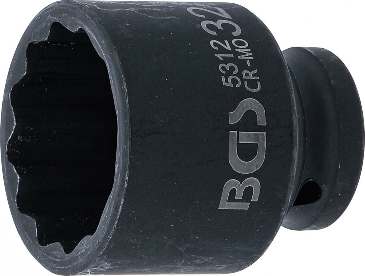 IMPACT SOCKET, 12-POINT | 12.5 MM (1/2") DRIVE | 32 MM (5312)