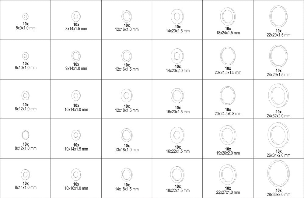 300 PCS ALUMINIUM SEALING RINGS ASSORTME (YT-06865)