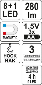 Рабочая лампа | COB 8+1 LED | 280 LUM