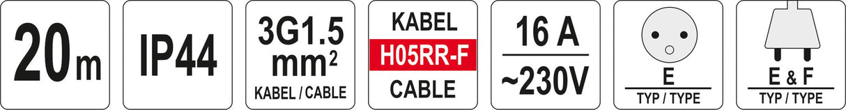 Резиновый удлинитель на катушке | 3х1,5 mm | 20 m