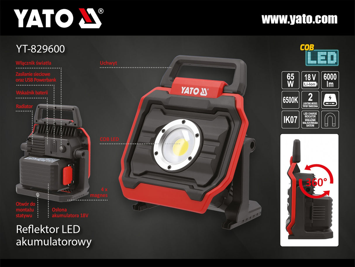 Аккумуляторный светодиодный прожектор | 18V, 6000 LM, 65W | без аккумулятора