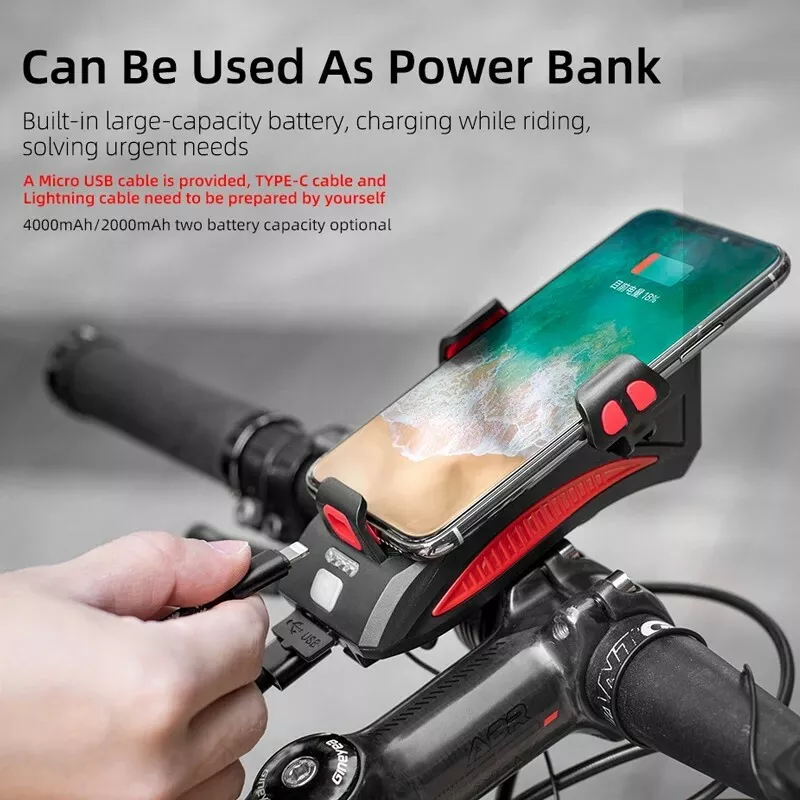 BICYCLE LIGHT WITH PHONE HOLDER | SIGNAL | MULTIFUNCTION / POWERBANK | USB | 3 LED (RBL3)