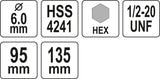 Laikiklis gręžimo karūnai TCT | 1/2"-20UNF | 10 mm Hex (YT-43992)
