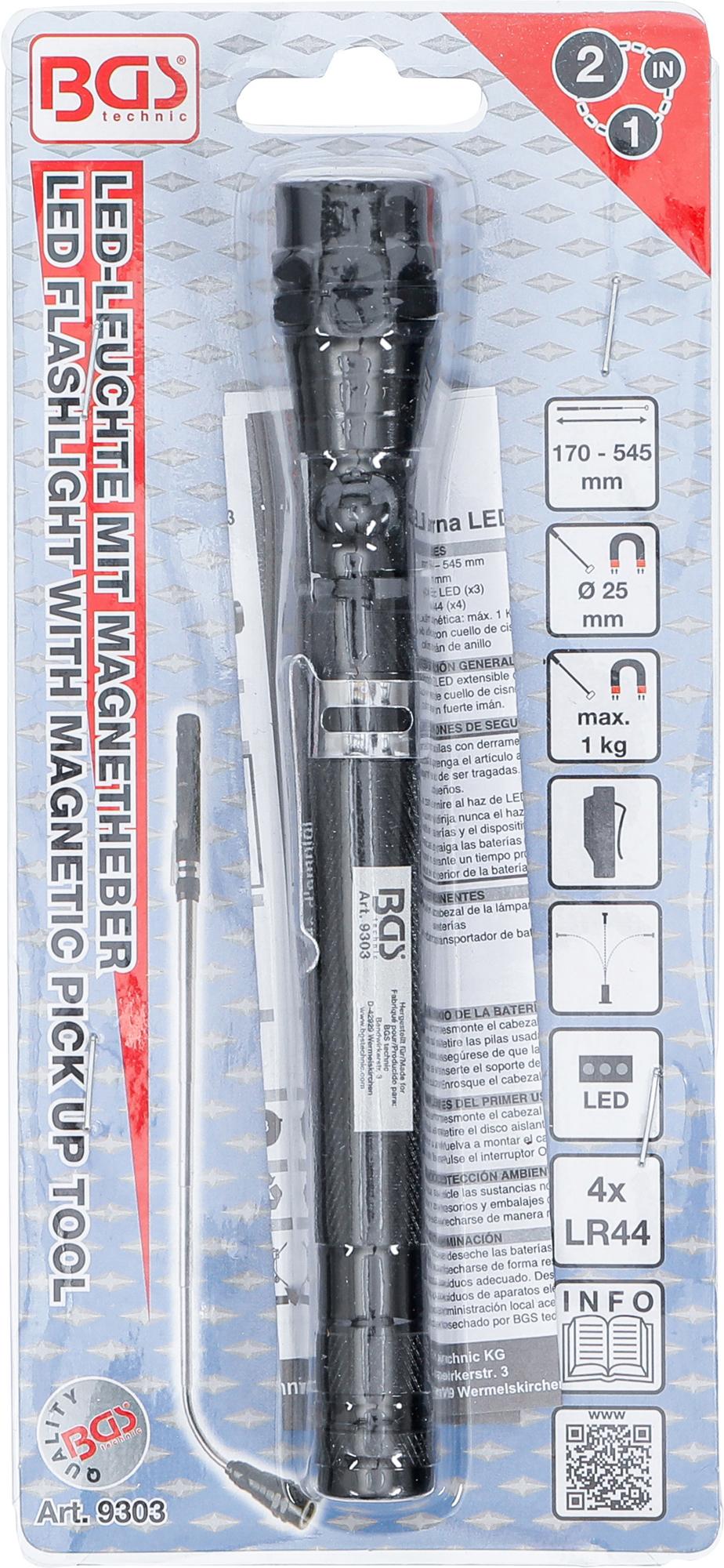 Ištraukiamas LED žibintuvėlis su magnetu | "2-IN-1" (9303)