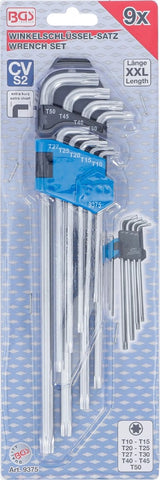 L tipo raktų rinkinys | labai ilgi + labai trumpi | T-Star (Torx) T10 - T50 | 9 vnt. (9375)
