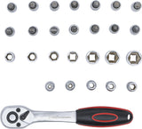 Galvučių ir antgalių rinkinys su terkšle | 6.3 mm (1/4") | 4-13 mm | 27 vnt. (15105)