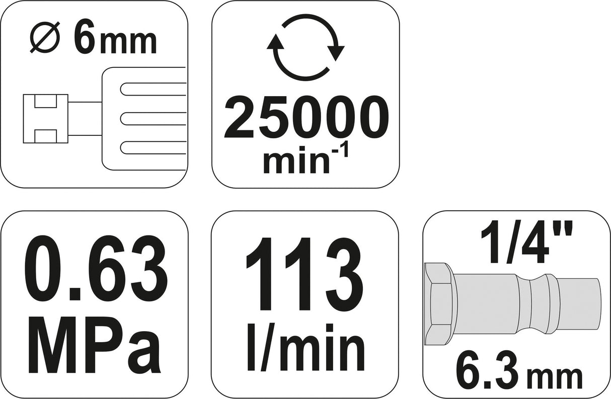 Пневматическая прямая шлифмашина 6 mm, 25000 об/мин