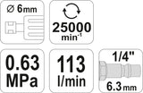Пневматическая прямая шлифмашина 6 mm, 25000 об/мин