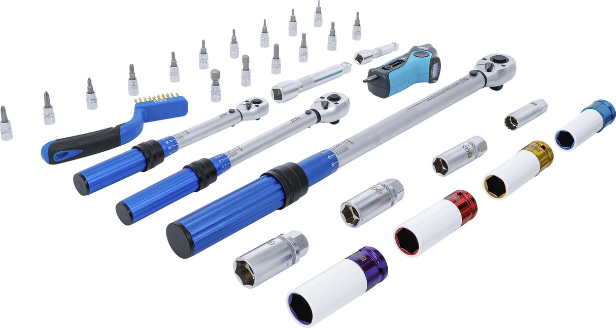 Sukimo momento veržliarakčių rinkinys | 6,3 mm (1/4"), 10 mm (3/8"), 12,5 mm (1/2") | 31 vnt. (74305)