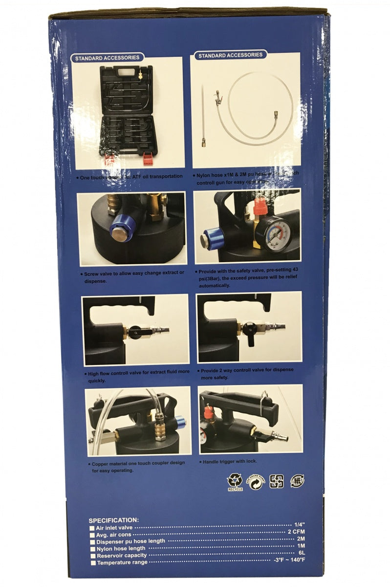 PNEUMATIC OIL FILLING AND EXTRACTION DEVICE WITH ATF ADAPTERS | 6 L | 15 PCS. (FD6L)