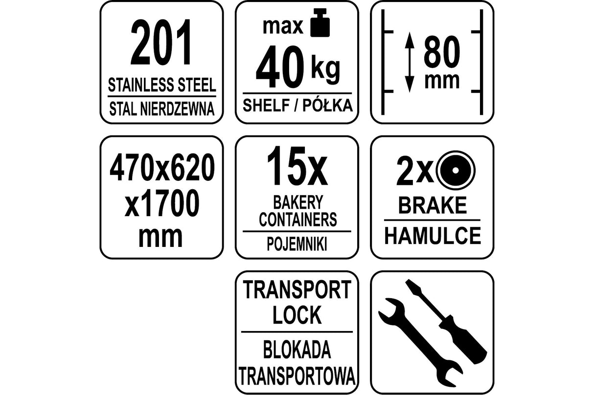 Nerūdijančio plieno vežimėlis indams 470x620x1700 mm (YG-09072)