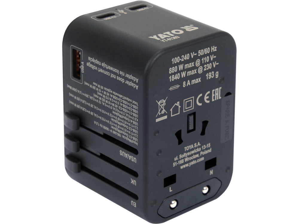 Путешествующий адаптер | универсальный | более 150 стран / USB-C PD 65W