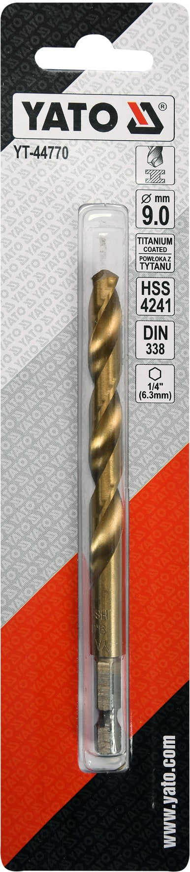 Grąžtas metalui su Hex 6.3 mm (1/4") galu HSS-TiN | 9.0 mm (YT-44770)