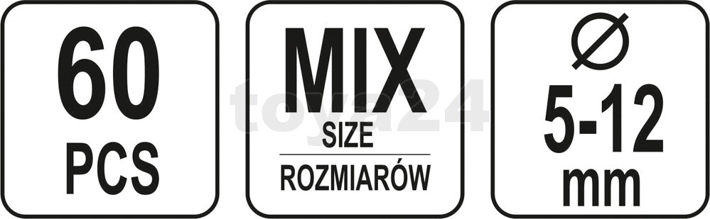 Fiksatorių, sklendžių rinkinys 60 vnt (YT-06786)