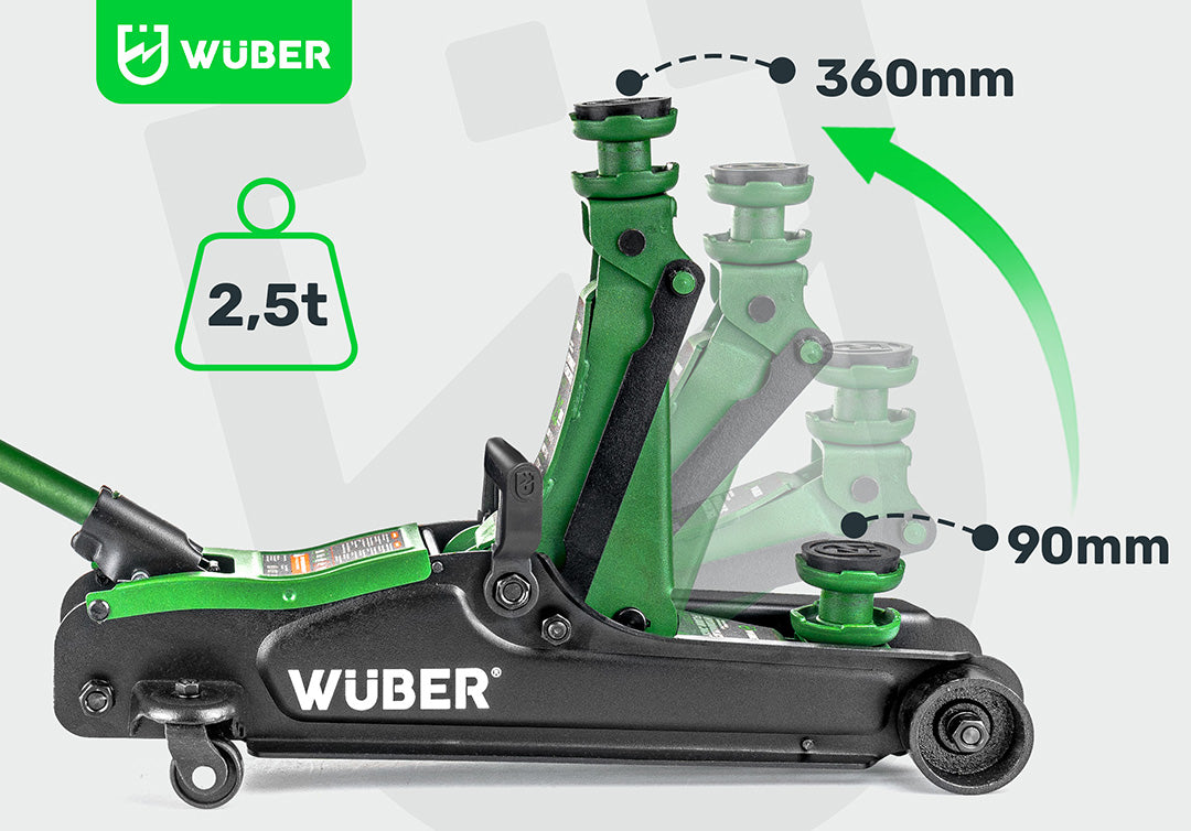 LOW PROFILE HYDRAULIC FLOOR JACK WITH WHEELS WÜBER W22001 | 90-360 MM | 2.5 T (W22001 )
