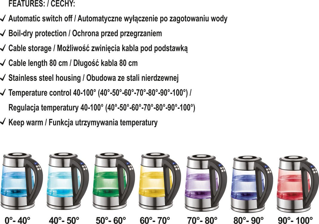 Virdulys stiklinis | Led | temperatūros kontrolė | 1.7 l (68173)
