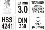 Сверло по металлу с хвостовиком Hex 6.3 mm (1/4") HSS-TiN | 3.0 mm
