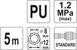 Pneumatinė žarna su antgaliais | 8 x 12 mm | 5 m | PU (YT-24207)
