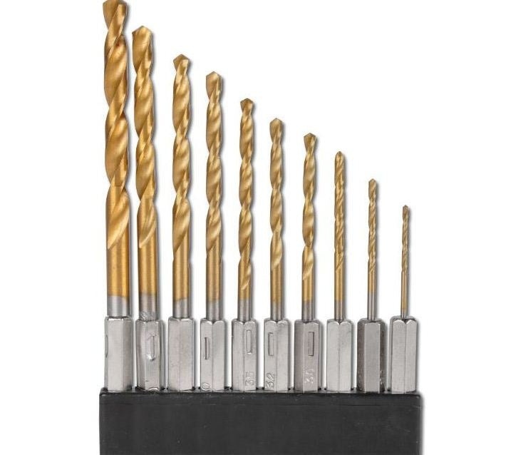 Grąžtų rinkinys su Hex 6.3 mm (1/4") galu | titano nitridas | 1.5 - 6 mm | 10 vnt. (50801)