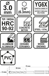 Grąžtas universalus su Hex 6.3 mm (1/4") galu | 3.0 mm (21680)