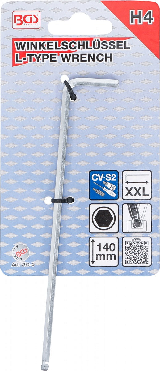 L tipo raktas | ilgiausias tipas | hex šešiakampis / hex šešiakampis su šarnyru | 4.0 mm (790-4)
