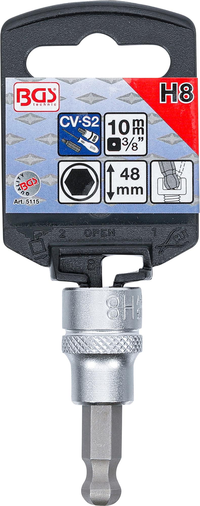 Antgalis įpresuotas į galvutę | 10 mm (3/8") | hex šešiakampis | su šarnyru 8 mm (5115)