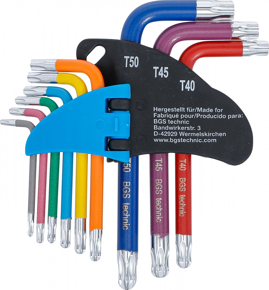 L-TYPE WRENCH SET | MULTICOLOUR | SHORT | T-STAR (FOR TORX) WITH BALL HEAD T10 - T50 | 9 PCS. (74466)