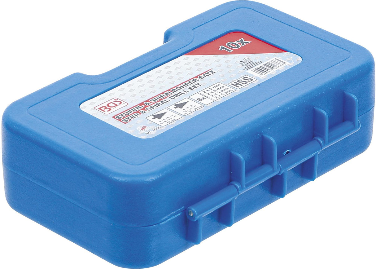 Pakopinių grąžtų  ir grąžtų metalui komplektas | Ø 4 - 12/4 - 20 mm | 2 - 5 mm | 10 vnt. (1686)