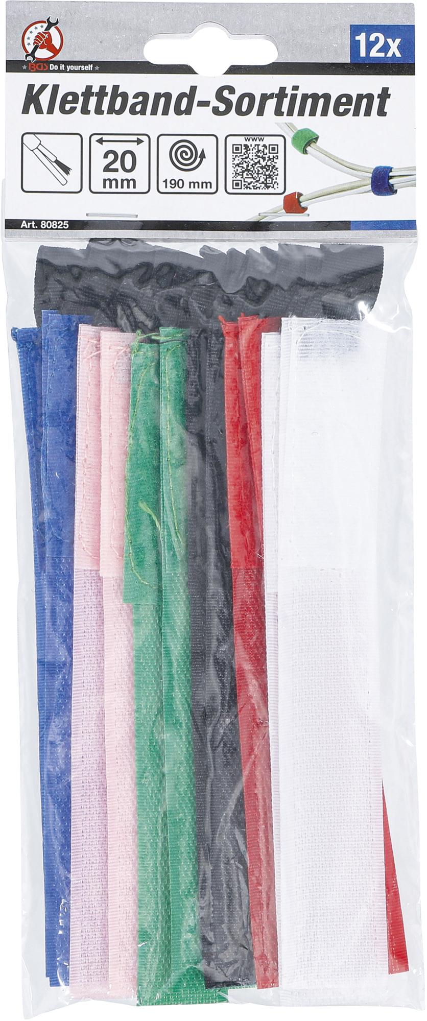 Laidų raiščių asortimentas (velcro) | 20 x 190 mm | 12 vnt. (80825)