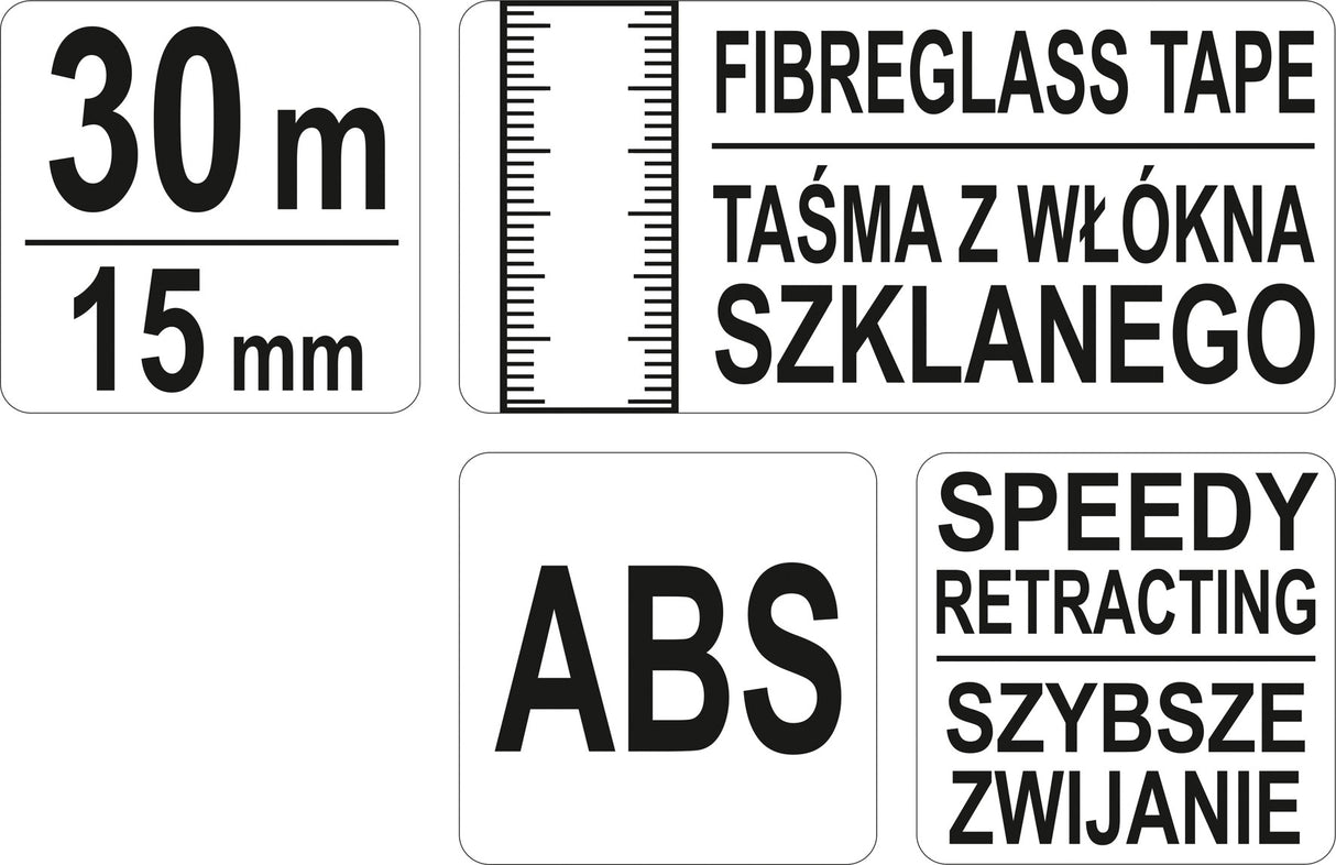 Matavimo juosta stiklo pluošto | 30 m X 15 mm geodezinė (YT-71540)