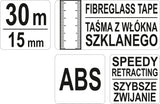 Matavimo juosta stiklo pluošto | 30 m X 15 mm geodezinė (YT-71540)