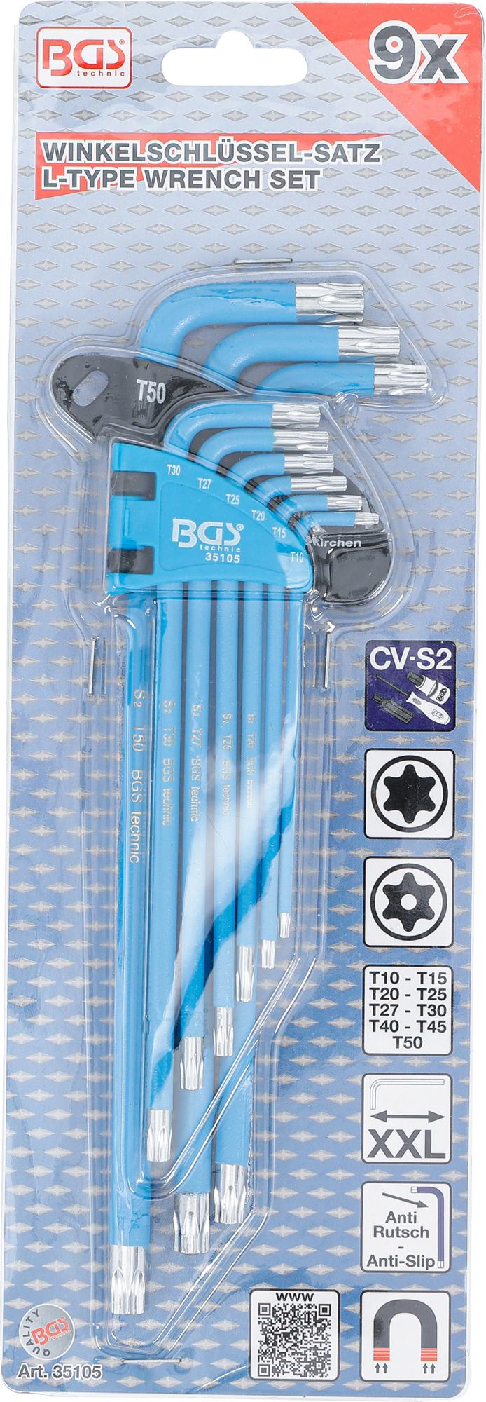 L tipo raktų rinkinys | T-Star (Torx) / T-Star su skyle (Torx) T10 - T50 | 9 vnt. (35105)