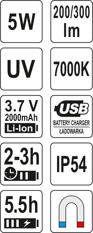 COB LED darbo lempa su magnetu | 5W COB 300LM + UV (YT-08580)
