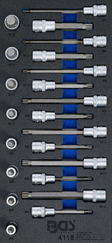 TOOL TRAY 1/3: BIT SOCKET SET | 12.5 MM (1/2") | SPLINE (FOR XZN) | 22 PCS. (4118)