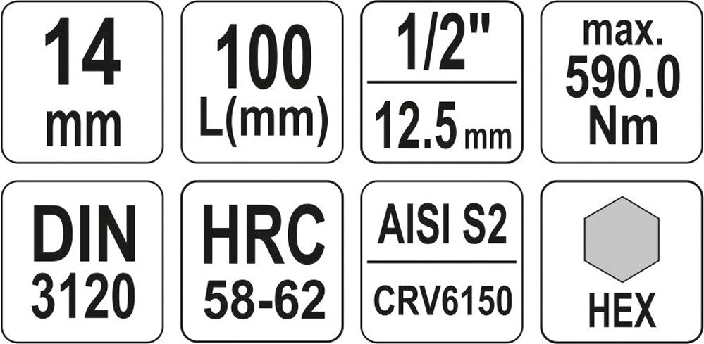 Бита впрессованная в головку 1/2" шестигранник 14 mm x 100 mm
