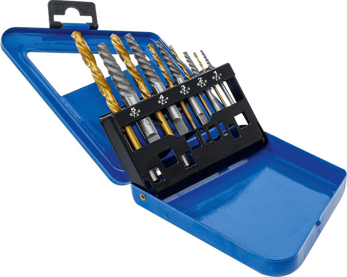 Kairinių grąžtų ir užlūžusių varžtų išsukėjų rinkinys | HSS | titano nitridas | 2 - 7.5 mm | 10 vnt. (6780)